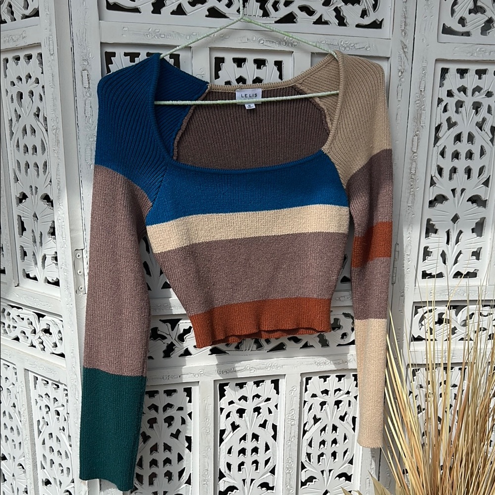 Colorblock cropped Knit Sweater